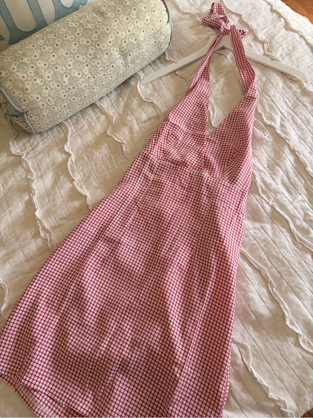 Pink Gingham Halter Midi Dress